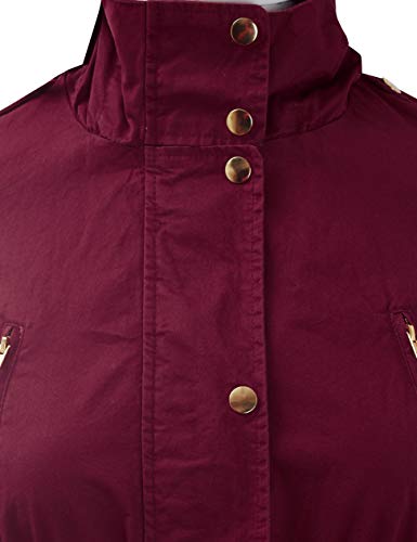FASHION BOOMY Women's Zip Up Safari Military Anorak Jacket with Hood Drawstring - Regular and Plus Sizes Small H-24-BURGUNDY - Thumbnail 6