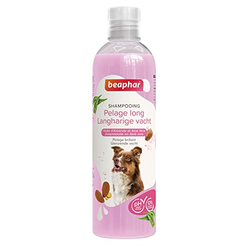 BEAPHAR – Shampooing Essentiel Pelage Long pour Chien – Extra-Doux – Pelage Brillant – Anti-Noeuds– Contient Huile d'Amande et Aloe Vera– sans parabène ni Silicone– pH Neutre – Produit Vegan – 250 ML