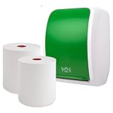 Blanc HYGIENIC Handtuchrollenspender Set Cosmos mit Sensor – Handtuchspender inklusive Papierhandtücher, 6 Handtuchrollen Premium TAD, Spender für Wandmontage, Weiß-Grün