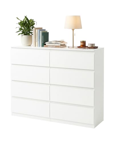 Soayone Cómoda estrecha blanca con 4 cajones, juego de 2 cajones como armario de almacenamiento para dormitorio, salón, pasillo u oficina, 60 x 40 x 98 cm cada armario