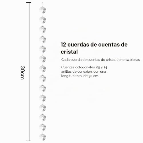 Miniatura 2 de Janeyi 12 Piezas Hebras De Cuentas De Cristal Transparente 30cm Cuentas De Octágono De Cristal Brillante K9 14mm Cadena De Cuentas De Lámpara De Araña Para Bricolaje Navidad Boda Cortina De Puerta