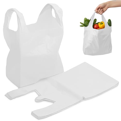 Ferris - FERRIS Lot de 200 grands sacs de transport solides avec poignées, sacs en plastique multi-usages résistants de 40,5 x 45,8 x 55,8 cm, pour les courses, les étals de marché, les plats à emporter, - -9%