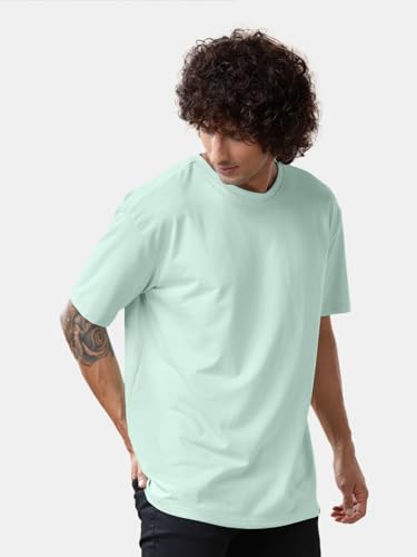 Image of crazymonk Oversized Baggy Fit Drop Shoulder Half Sleeves Round Neck Solid Pure Cotton T-Shirt for Men
