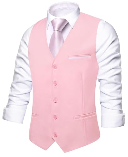 Image of Hi-Tie Men's Formal Suit Vest Solid Fit Vest for Men 3 Pockets V Neck Waistcoat Business Wedding Casual