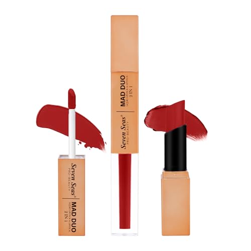 Image of Seven Seas 2in1 Non-Transfer | Smooth Texture | Hydrating | Long Lasting | Water-Proof | Full-Coverage Mad Duo Liquid Lipstick & Lipstick (Scarlet, 4ml,3g)