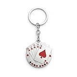VEOWOO Poker Card Keychain–Flush Heart Poker Card Keychain Silver and Red Lucky Bag Pendant Bag Charms for Woman, Lucky Key Chains Gifts for Game Lovers and Poker Players