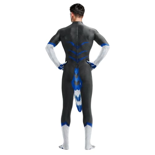Image of Animal Full Bodysuit for Men Muscle Spandex Jumpsuit Furry Costume with Big Tail for Adult Cosplay Halloween Party