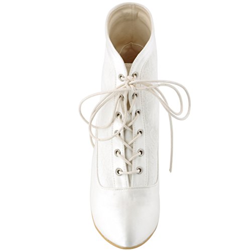 Image of ELEGANTPARK Wedding Boots for Bride Lace Closed Toe Ankle Victorian Booties