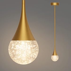 Klighten Suspension Luminaire en Cristal a LED 3000K, Hauteur Ajustable Lustre en Moderne, 10W Suspension Lampe en Métal pour Salon Cuisine Chambre Entrée,1041Lumen, Or Colore