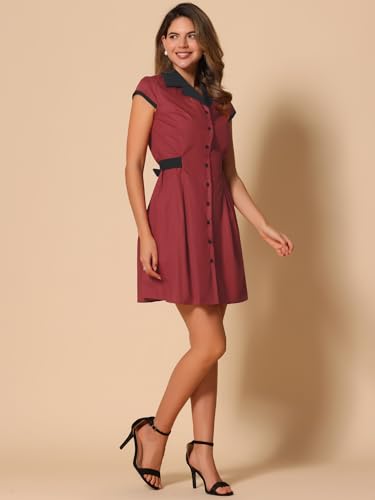 Image of Allegra K Women's Vintage Button Down Shirt Dress Notch Lapel Short Sleeve Belted Office Mini Short Dresses