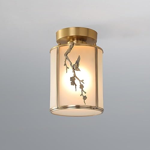 Lámpara latón Estilo Chino Industrial Vintage, Montaje en el hogar con Tono Vidrio Cilíndrica Moderna Cerca iluminación Pasillo la Cocina Candelera de luz del Techo ⭐