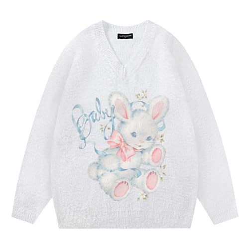 Pull de couleur ample et uni pour hommes avec col en V