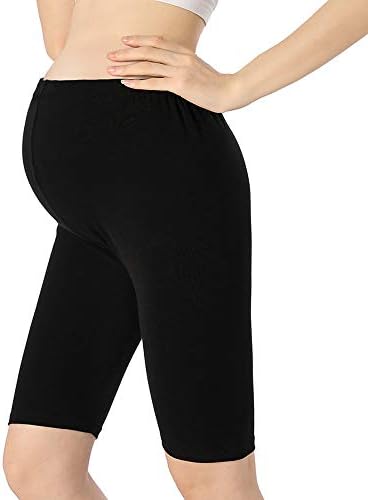 QingWan Women Yoga Knee Length Pregnancy Shorts Maternity Short Leggings Over The Belly Black