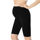 QingWan Women Yoga Knee Length Pregnancy Shorts Maternity Short Leggings Over The Belly Black