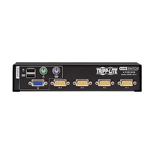 Image of Tripp Lite 4-Port KVM Switch VGA with USB or PS /2 Port for Keyboard Mouse, Desktop PC, 4 Computers 1 Monitor, Plug and Play - Windows, macOS, Linux Compatible - 3-Year Warranty (B006-VU4-1)