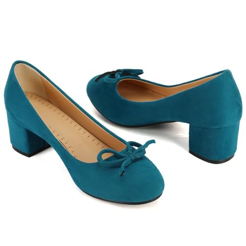 DINTAHA Bow Tie Low Chunky Block Heel Pumps Round Toe Office Dress Shoes for Women4