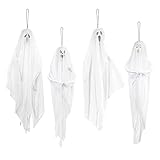 4 Pack 28" Halloween Hanging Ghosts for Halloween Party Decorations, Cute Flying Ghost for Front Yard Patio Lawn Garden Outdoor Tree Décor and Holiday Porch Haunted House Indoor Decoration