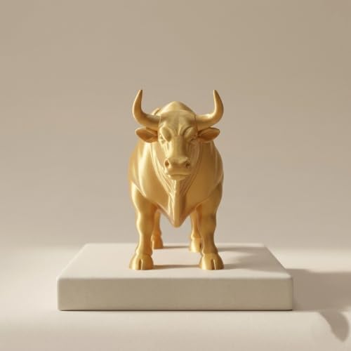 Image of Stock Market Bull Statue Showpiece for Office Desk, Bull Figurine, Share Market Decor, Gift for Traders Investors, Wealth Symbol (Gold)