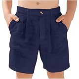 Kids Boys Chinos Shorts Cotton Linen Bermuda Shorts Petite Straight Leg Stretchy Summer Children Comfy Beach Pants Knee Length Trousers with Pockets for 5-15 Years Navy