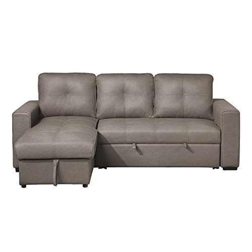 Lexicon Benton Reversible Sectional Sofa Sleeper With Storage, Taupe Microfiber #TOP7