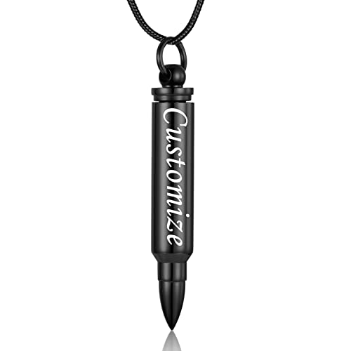 Personalized Custom Bullet Urn Necklaces for Ashes 316L Stainless Steel Bullet Memorial Keepsake Pendant Cremation Ash Urn Necklace for Women Men Keepsake Gift