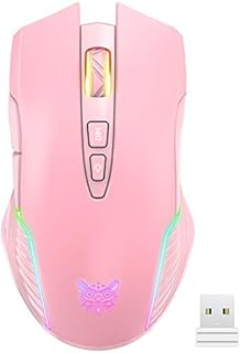AJIJAR RGB Wireless Gaming Mouse, Rechargeable Computer Mice with 5 Adjustable DPI Up to 3600, Ergonomic Laptop PC Mouse with 7 Buttons (Not Programmable) Compatible with Windows Vista Linux (Pink)