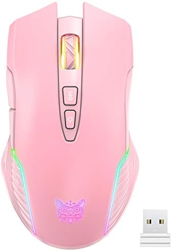 SIMGAL RGB Wireless Gaming Mouse, Rechargeable Computer Mice with 5 Adjustable DPI Up to 3600, Ergonomic Laptop PC Mouse with 7 Buttons (Not Programmable) Compatible with Windows Vista Linux (Pink)