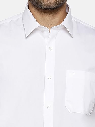 Image of RAMRAJ COTTON Mens Solid Regular Fit Half Sleeve Ethnic White Cotton Shirt
