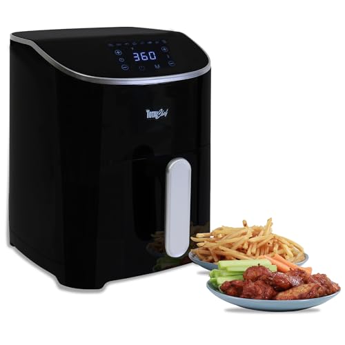 Total Chef 4.8L Air Fryer Compact Air Fryers Oven Digital Touchscreen Display Fries Seafood Reheat Bake Roast Nonstick Basket Grill Plate Dishwasher Safe Healthy Meal Cook in Less Oil for Family Black