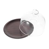 POPETPOP Kuchenblech Dessertschale Holztablett mit Glasdeckel Kuchenplatte mit Glaskuppel Plätzchenteller mit Deckel Kuchenkuppel Partyteller mit Deckel Kuchenteller mit Deckel Akazie