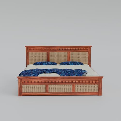 Image of Sheesham Wood King Size Bed with Storage Wooden Double Bed Cot Palang Furniture for Bedroom Living Room Home Hotel (Honey Finish) 1 Year Warranty