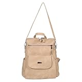 GAROZATION Mochila de Hombro para Mujer Pequeña Color Caqui Antirrobo Múltiples Compartimentos Gran Capacidad Cómoda para Viaje, Compras y Uso Diario, Bolso Mochila de Día Estilo Casual