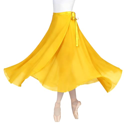 Baisdan Women Ballet Wrap Skirt Chiffon Sheer Long Ballet Dance Skirt Dancewear Yellow