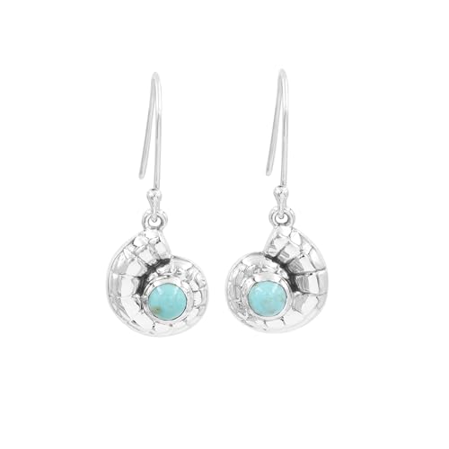 Boucles d'oreilles turquoise nautilus bijoux argent fait main pierres précieuses femme