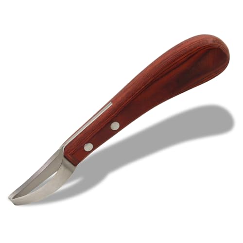 USUNFARM Hoof Knife Double Edged Hoof Trimming Knife with Wooden Handle，Stainless Steel Loop Blade Multipurpose Hoof Trimming Knife for Livestock,for Cutting Horses Donkeys Cows Hooves (Red Stripe)