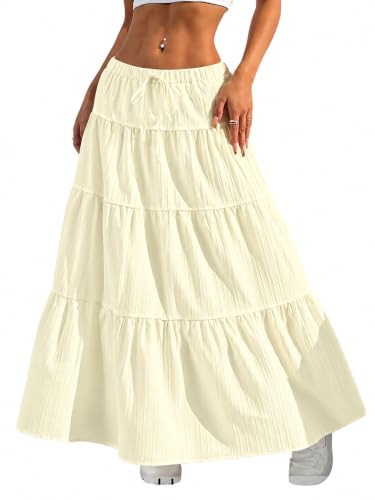 Image of Jawdrobe Women's Georgette Ruffle Hem Long Flared Skirt Lightweight Soft Fabric| High-Waisted Ruffled Maxi Plain and Pleated Skirt
