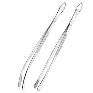 12 Inch Kitchen Tweezers Tongs Set, Cooking Tweezers, Bar Ice Clips, Pet Feeding Clips, Premium Stainless Steel Locking Food Tongs, for BBQ, Grilling, Pet Feeding, Salad etc (Flat Circle Head)