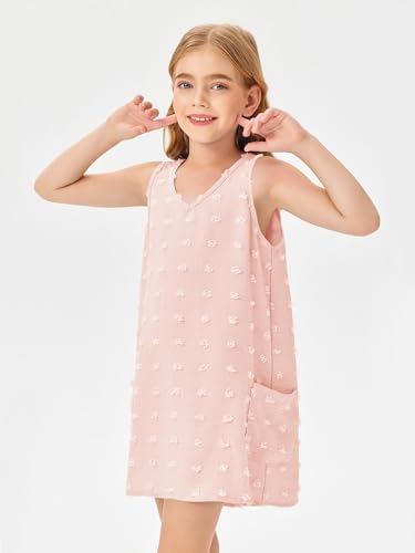 Image of Batermoon Girls Swim Cover Up V Neck Swiss Polka Dot Summer Beach Dress | Kids Cover-Ups, Sleeveless Vacation Swimwuits, Boho Cute Dresses with Pockets 4-14 Years