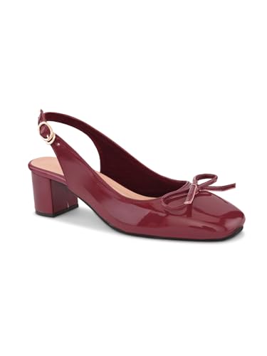 Image of XE Looks Women's Glossy Slingback Heels | Elegant Bow Design | Comfortable Square Toe Sandals for Girls & Women