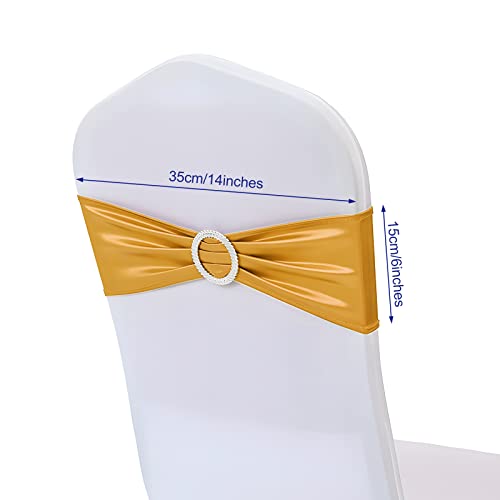 50 PCS Elastic Stretch Spandex Chair Covers Sashes Bands,Bows Sashes Chair Cover with Buckle for Wedding Party Ceremony Events for Folding Chairs Banquet Decorations Chair Decorations (Gold) - Image 4