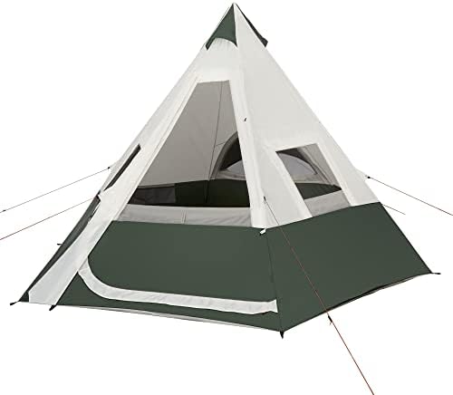 7-Person Teepee Tent, with Vented Rear Window,Family Camping Tent,Green