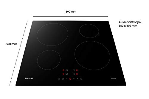 Foto von Samsung NZ64M3NM1BB Autarkes Induktionskochfeld, 60 cm große Herdplatte aus Glaskeramik, Rahmenlos, 4 Kochzonen mit Touch Steuerung, 9 Leistungsstufen, 4 Booster, Kindersicherung, Schwarz