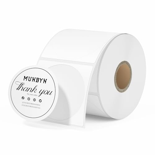 MUNBYN 50 x 50mm Circle Thermal Sticker Labels, Self-Adhesive Round Direct Thermal Labels, Multi-Purpose Roll Thermal Stickers for Business