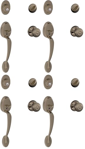 Image of SCHLAGE Plymouth Single Cylinder Handleset and Georgian Knob, Antique Pewter (F60 PLY 620 GEO) (Pack of 4)
