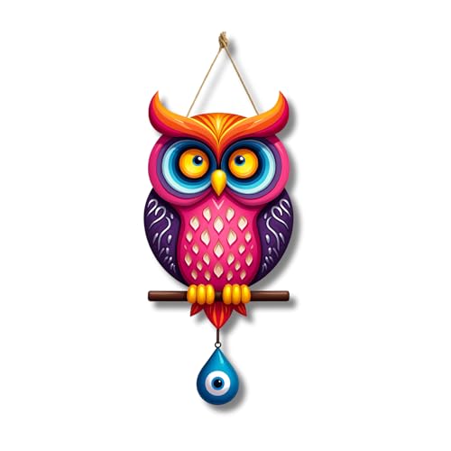 Image of GiftOday Owl Shape Wooden Wall Hanging For Kitchen Decor | Evil Eye Decoration Livingroom, Dining Room | Modern Artwork | Designer Mdf Item | Wall Hanging Ornament Door Decorative (18 x 30 CM)