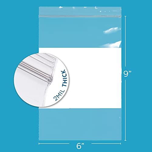 GPI Case of 4000 6" x 9" Clear Plastic Reclosable Zip Bags - Bulk 2 mil Thick Strong & Durable Poly Baggies With Resealable Zipper Top Lock & write-on white block, for storage, packaging & shipping
