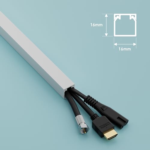 D-Line 1D1616W/10 Vierkant-Kabelabdeckung, 16 x 16 mm (B x H), selbstklebend, zum Verbergen und Sortieren von Kabeln Stück je 1 m lang (10-Meter-Multipack) – Weiß, 16x16mm 10 x 1 Lengths
