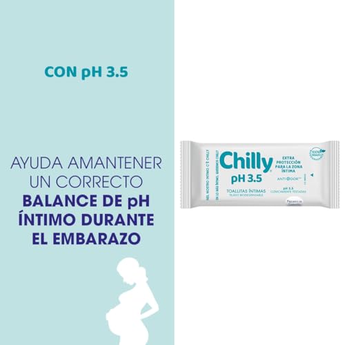 Chilly Salviettine Delicate, Salviette per l'Igiene Intima, Azione di Difesa, Tessuto 100 % Biodegradabile, Ottime Fuori Casa, pH 3.5, Clinicamente Testato, Confezione da 12 Salviettine