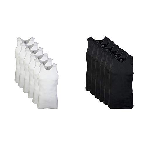 Gildan Men's A-Shirts 6 Pack, White, Large Men's A-Shirts Multipack, Black, Large