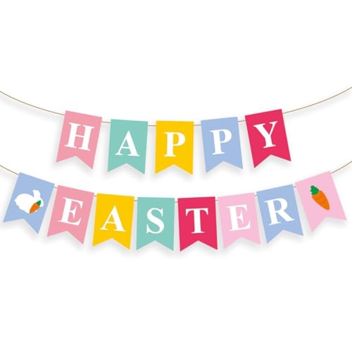 2PCS Happy Easter Bunny Party Decorations Party Banner for Indoor Party Favors Supplies for Women and Men (Letter Type)